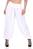 Damen Yoga Freizeithose Haremshose Pumphose Lange Leinen Hose Pluderhose Sommerhose Neu (648), Farbe:Weiß